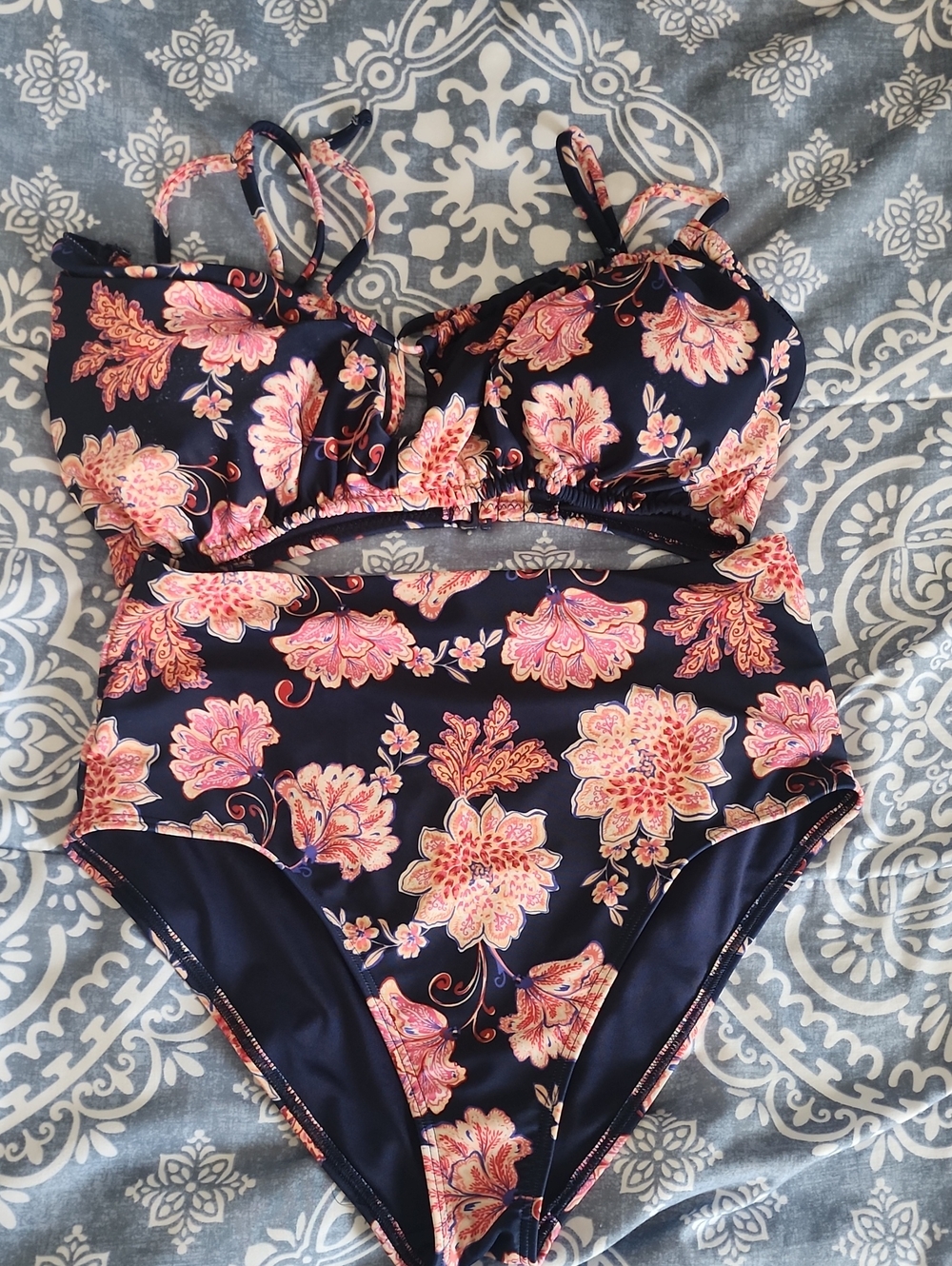 Old Navy Navy Floral High-Waist- Pink & Coral Pattern Top M,Bottoms Small